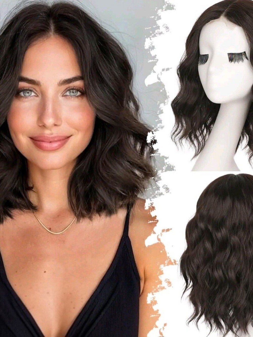ORSUNCER 14" Dark Brown Premium Synthetic 4x1 Glueless HD Lace Wavy Bob Wig